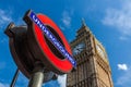 Big Ben and London Underground station sign Royalty Free Stock Photo